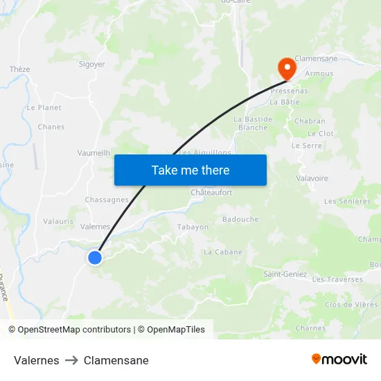 Valernes to Clamensane map