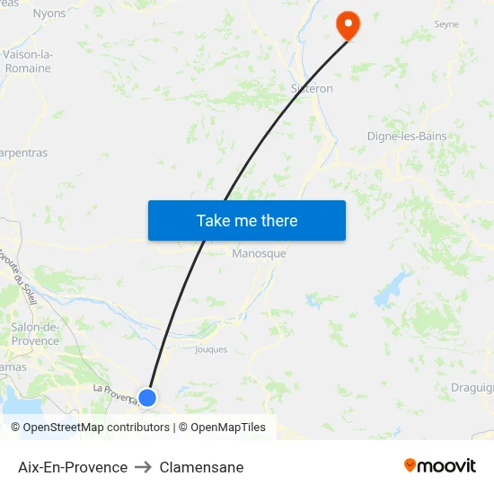 Aix-En-Provence to Clamensane map