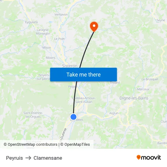 Peyruis to Clamensane map