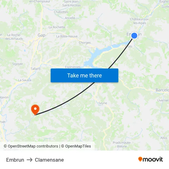 Embrun to Clamensane map