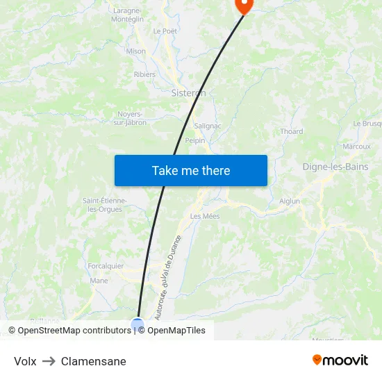 Volx to Clamensane map