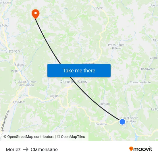 Moriez to Clamensane map