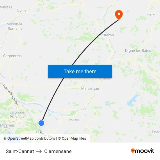 Saint-Cannat to Clamensane map