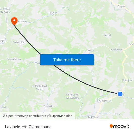 La Javie to Clamensane map