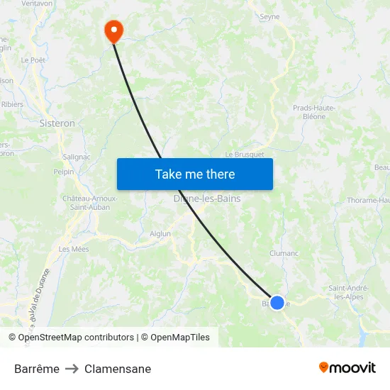 Barrême to Clamensane map