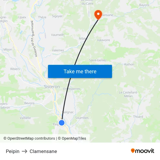 Peipin to Clamensane map