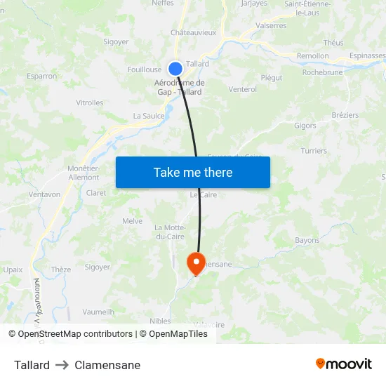 Tallard to Clamensane map