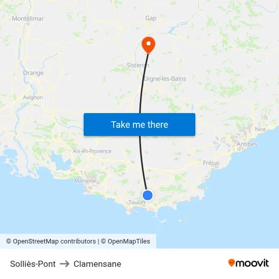 Solliès-Pont to Clamensane map
