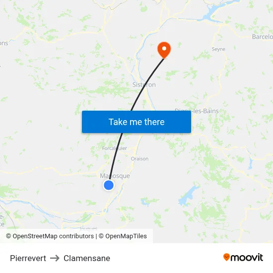 Pierrevert to Clamensane map