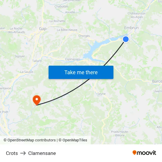 Crots to Clamensane map