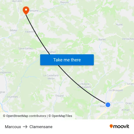 Marcoux to Clamensane map