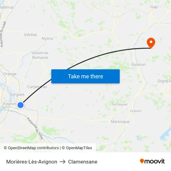 Morières-Lès-Avignon to Clamensane map