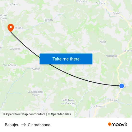 Beaujeu to Clamensane map