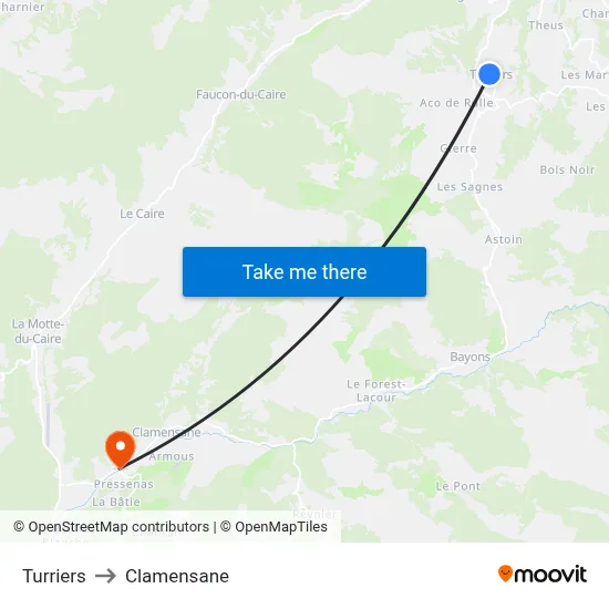 Turriers to Clamensane map