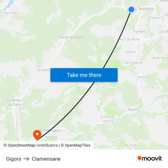 Gigors to Clamensane map