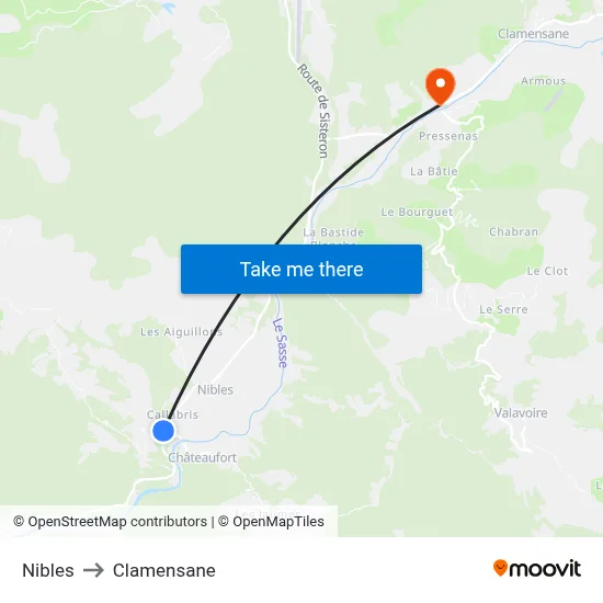 Nibles to Clamensane map
