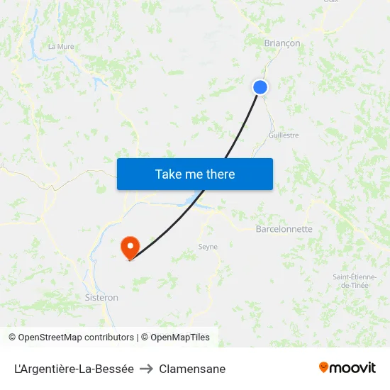 L'Argentière-La-Bessée to Clamensane map