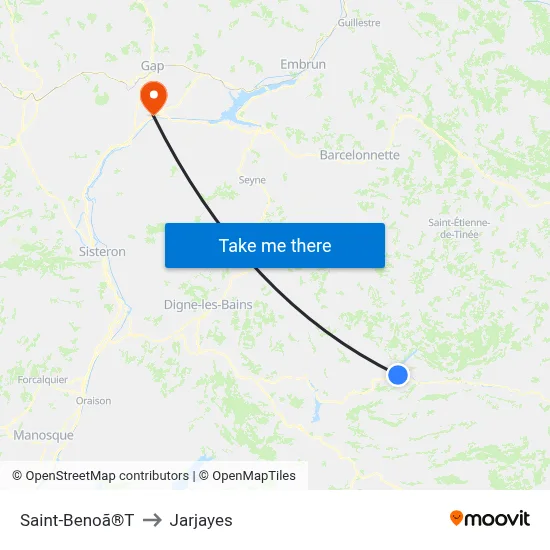 Saint-Benoã®T to Jarjayes map