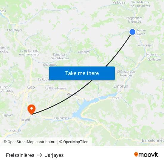 Freissinières to Jarjayes map
