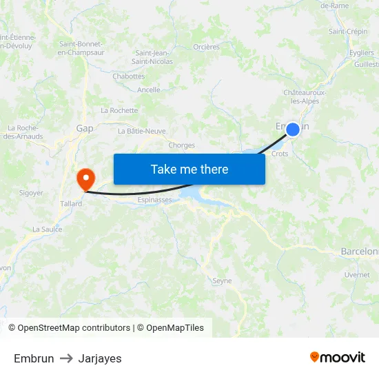 Embrun to Jarjayes map