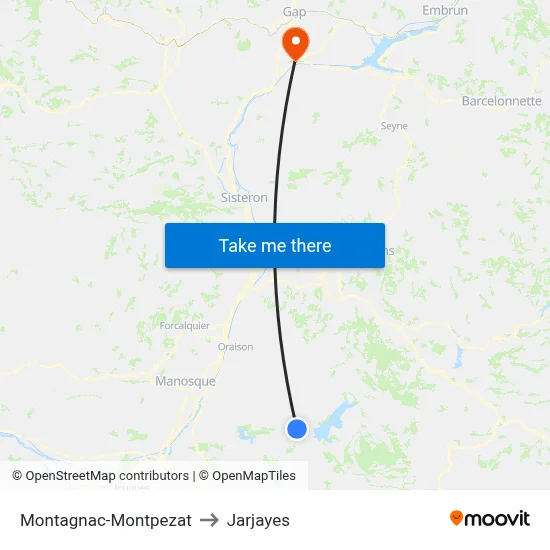 Montagnac-Montpezat to Jarjayes map