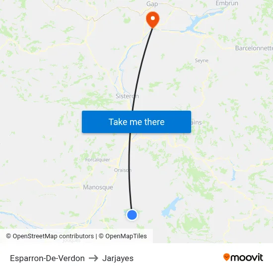 Esparron-De-Verdon to Jarjayes map