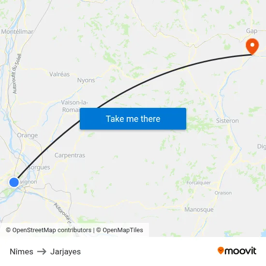 Nîmes to Jarjayes map