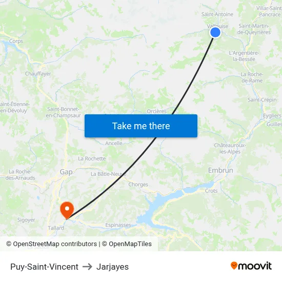 Puy-Saint-Vincent to Jarjayes map