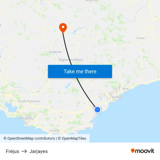 Fréjus to Jarjayes map