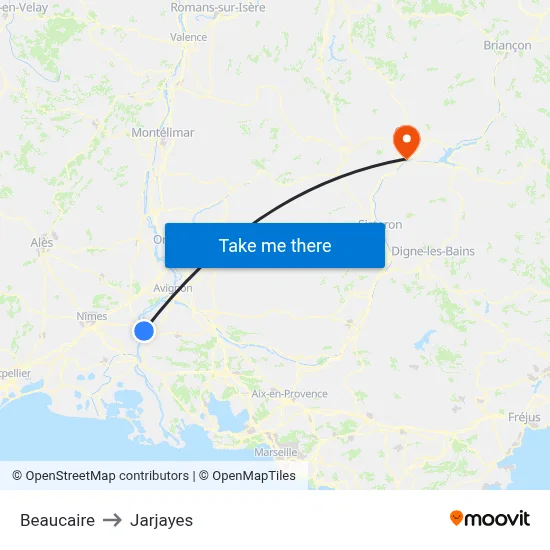 Beaucaire to Jarjayes map