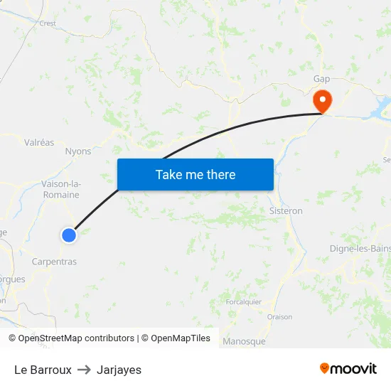 Le Barroux to Jarjayes map