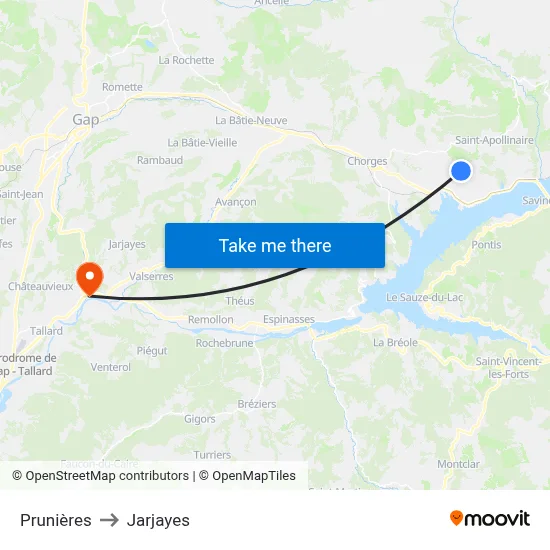 Prunières to Jarjayes map