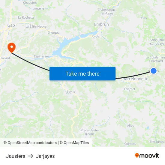 Jausiers to Jarjayes map