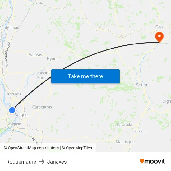 Roquemaure to Jarjayes map