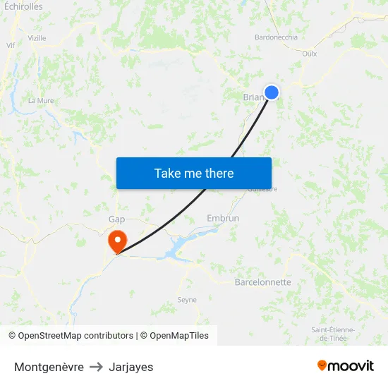 Montgenèvre to Jarjayes map