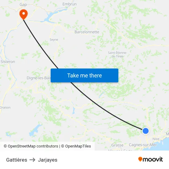 Gattières to Jarjayes map