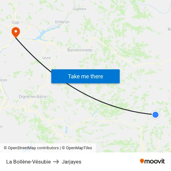 La Bollène-Vésubie to Jarjayes map