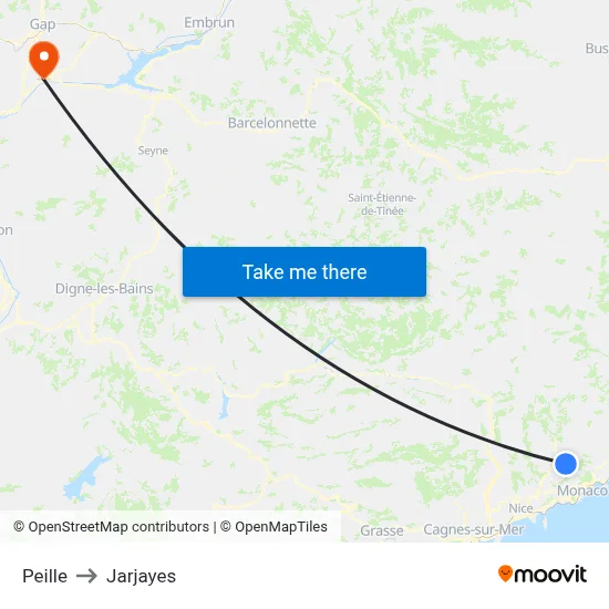 Peille to Jarjayes map