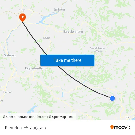 Pierrefeu to Jarjayes map