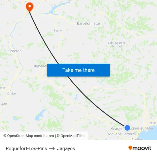 Roquefort-Les-Pins to Jarjayes map