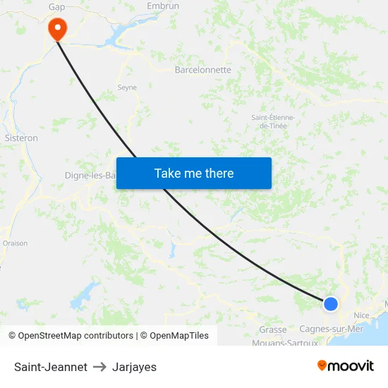 Saint-Jeannet to Jarjayes map