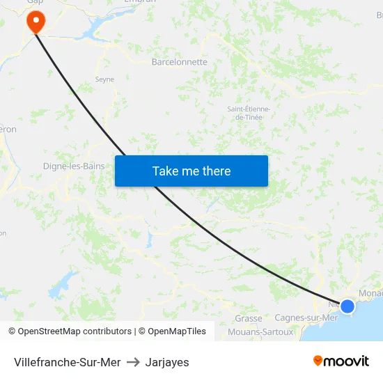 Villefranche-Sur-Mer to Jarjayes map