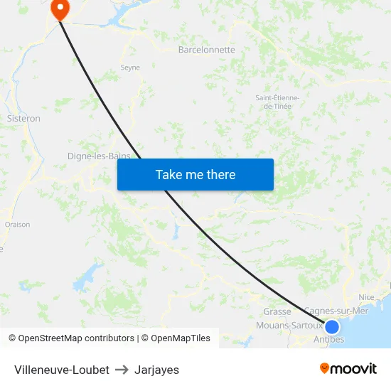 Villeneuve-Loubet to Jarjayes map