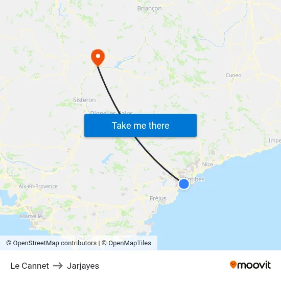Le Cannet to Jarjayes map