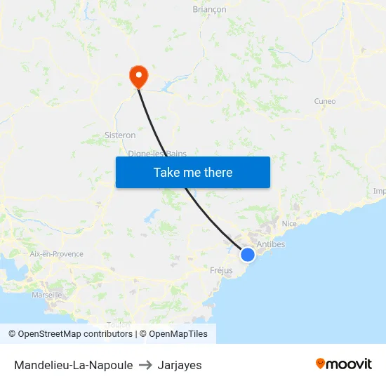 Mandelieu-La-Napoule to Jarjayes map