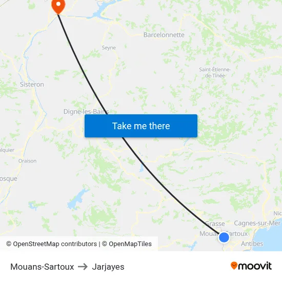 Mouans-Sartoux to Jarjayes map