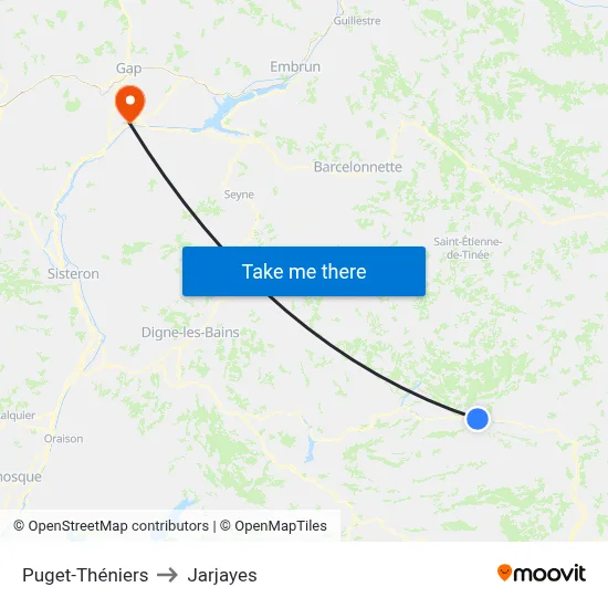 Puget-Théniers to Jarjayes map