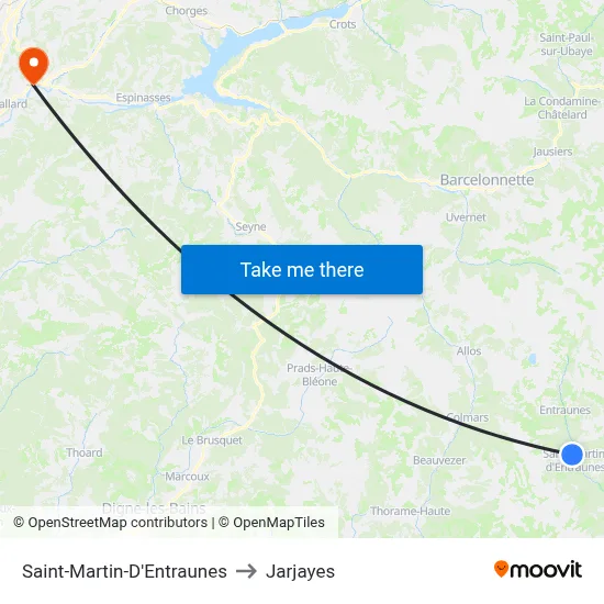 Saint-Martin-D'Entraunes to Jarjayes map