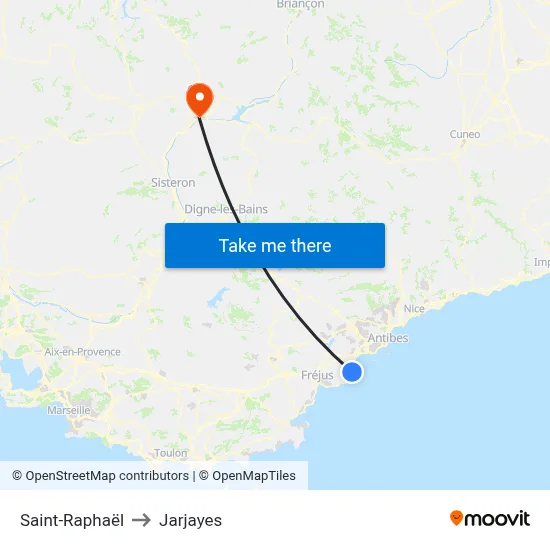 Saint-Raphaël to Jarjayes map