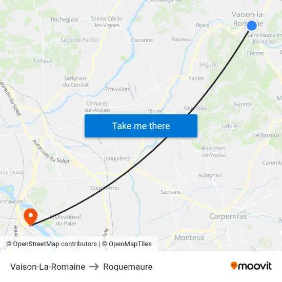 Vaison-La-Romaine to Roquemaure map